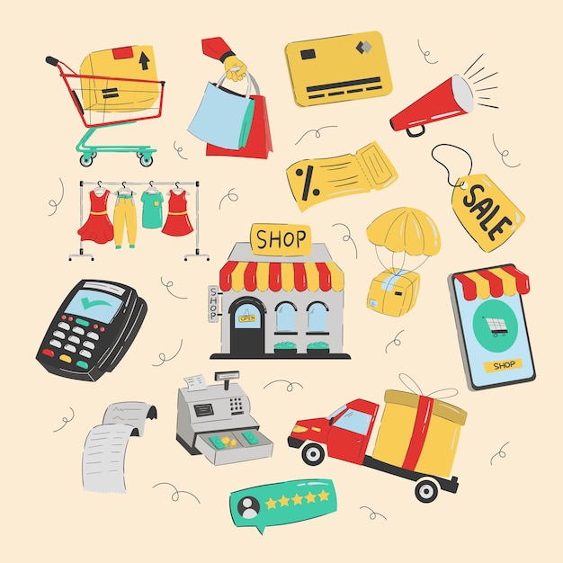 Vector shopping object illustration set