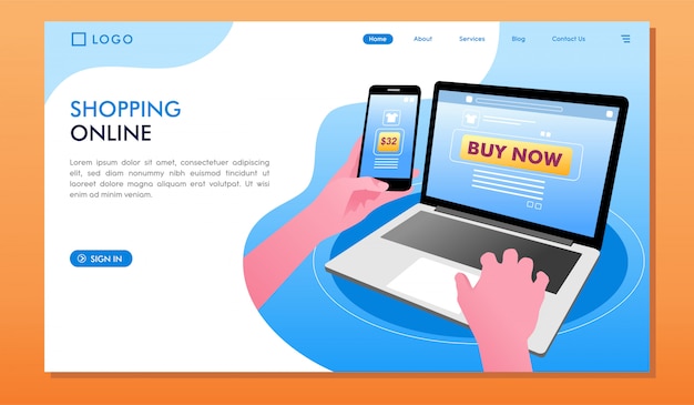 Shopping online buy now landing page website