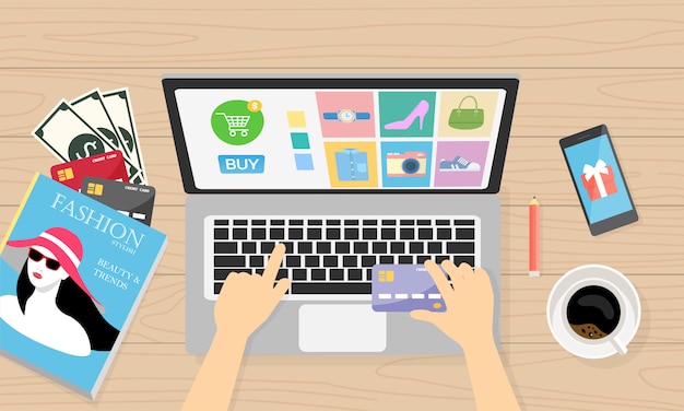 shopping online by cash and credit card for customer