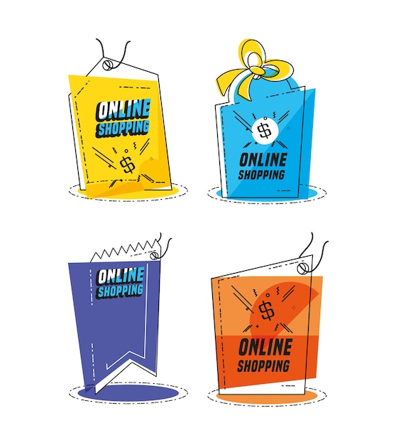 shopping online commercial set tags 