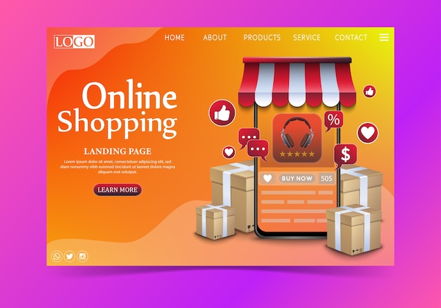 Shopping online concetto di design su applicazione mobile con doni