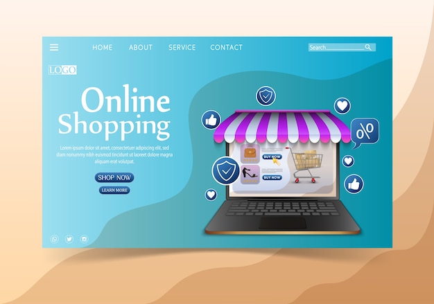 노트북으로 쇼핑 온라인 디자인 컨셉