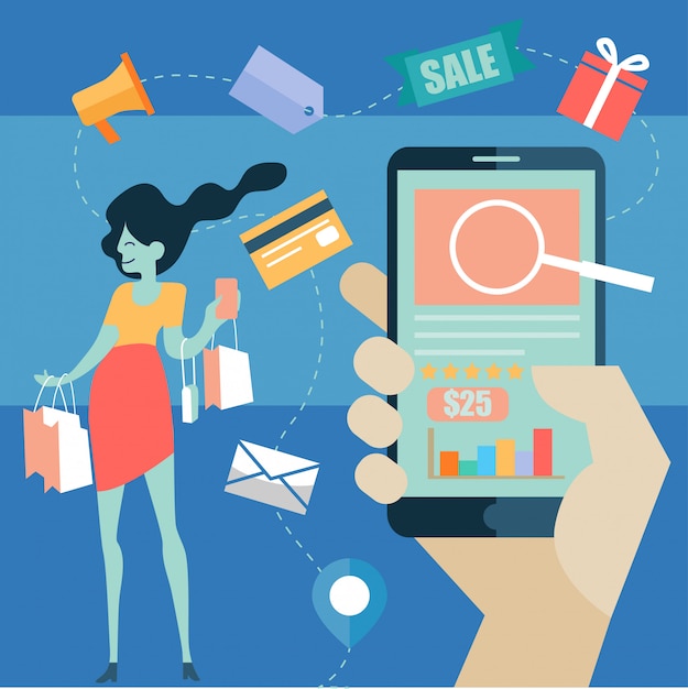 Vettore shopping online marketing