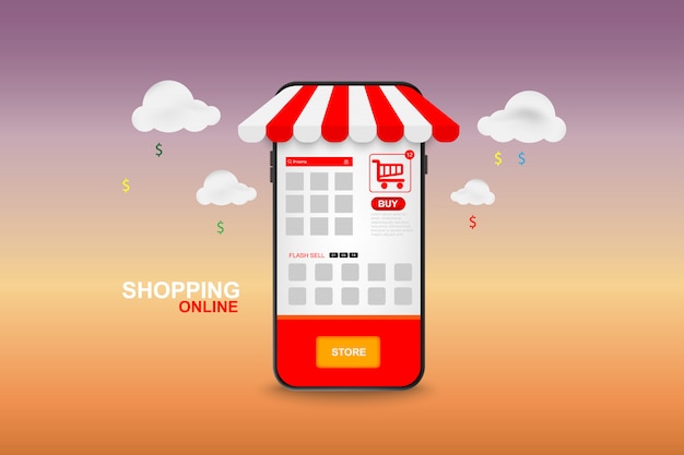 Shopping Online on Mobile. vector 