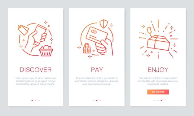Acquisto di schermate di app onboarding online.