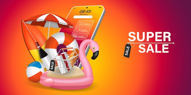 ショッピングオンライン特別オファー夏のスーパーsaleorangeyellow背景モバイル