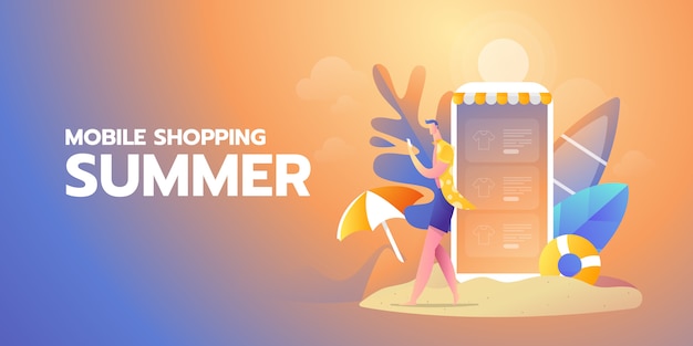 Shopping online summer illustration banner