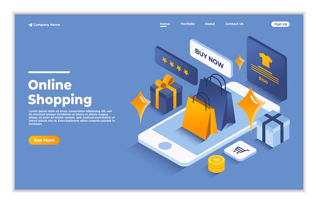 Vector shopping online on website or mobile application isometric concept of digital shopping landing page