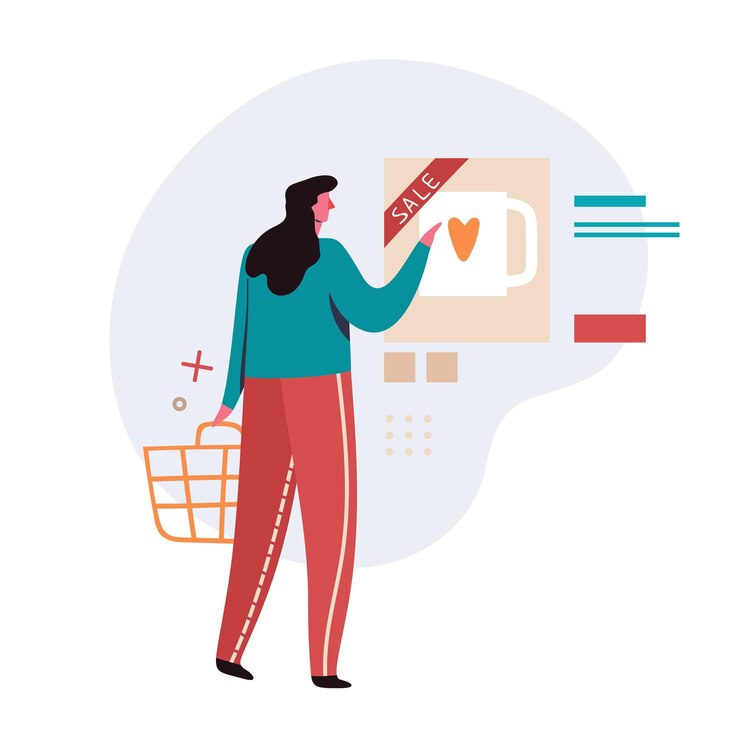 Vector shopping online on website or mobile application. sale, consumerism and people concept.
