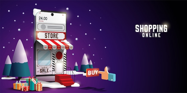 Vettore shopping online sul sito web o applicazione mobile vector concept marketing e marketing digitale. buon natale