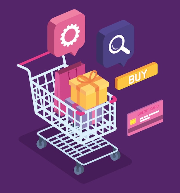 Vector shopping online with icons