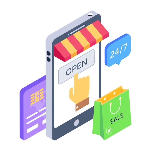 A shopping open app isometric icon