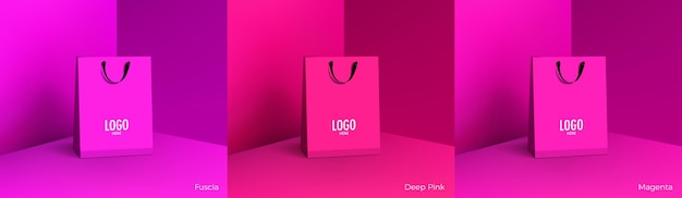 Vector shopping paper bag mockup set of realistic shopping bag for branding and corporate identity design paper packaging template for promotion discount sale concept 3d vector isolated illustration