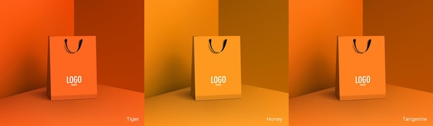 Shopping paper bag Mockup set of realistic shopping bag for branding and corporate identity design Paper packaging template For promotion discount sale concept 3D vector isolated illustration