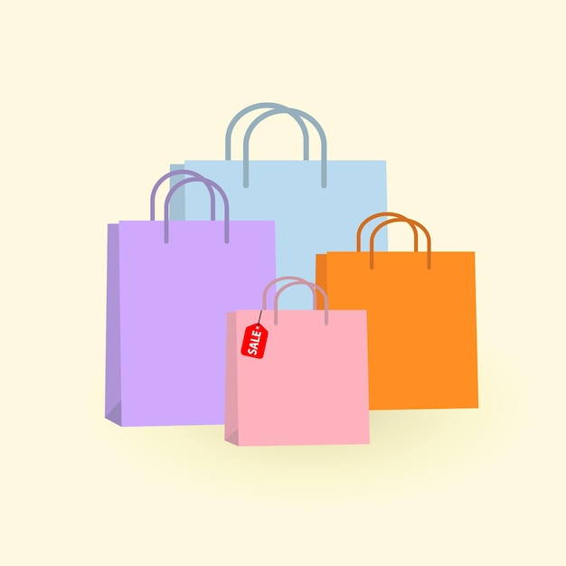 Shopping paper bag vector illustration, package for purchases for an online store