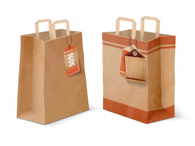 Shopping paper bags and sale labels template