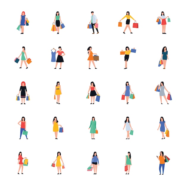 Shopping People Flat Vectors Set