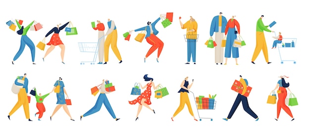 Shopping people illustration set