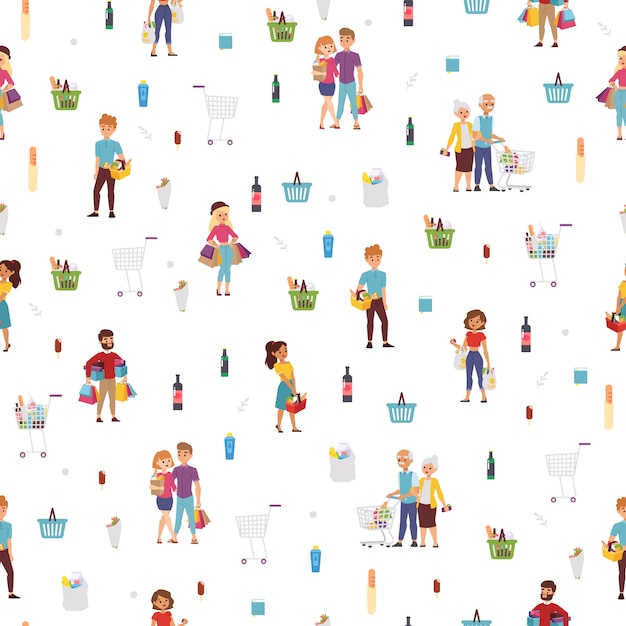 Shopping people seamless pattern