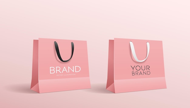 Vector shopping pink paper bag, collections