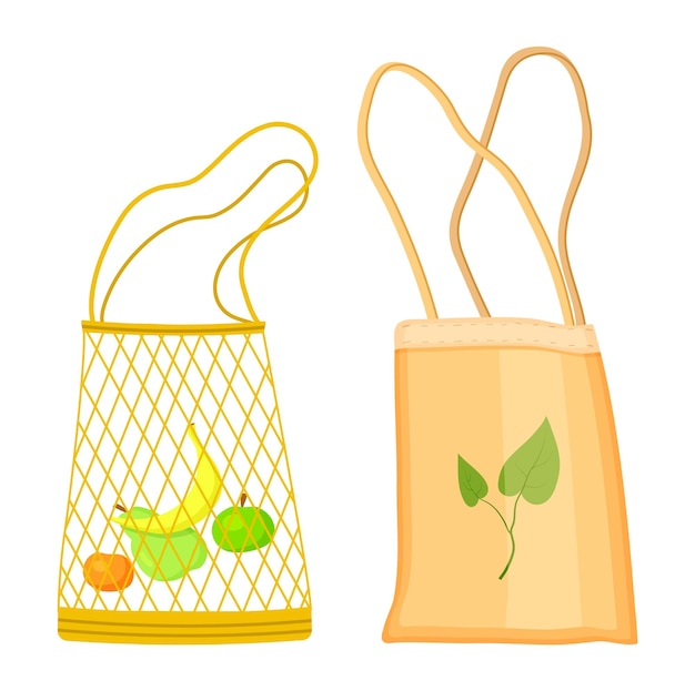 Shopping reusable eco friendly zero waste eco bags cotton string mesh bag recycling concept grocery leaf recycling logo caring for enviroment shopping without waste no plastic nature