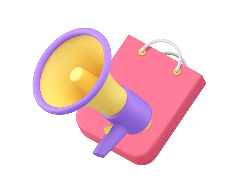 Vector shopping sale discount promo marketing announcement megaphone realistic 3d icon vector