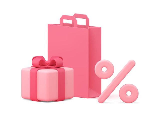 Shopping sale gift box paper package percent commercial promo 3d icon realistic vector illustration