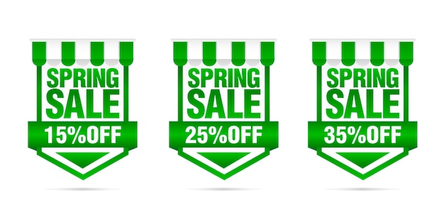 Shopping sale Set of Spring sale green badges 15 25 35 off Vector illustration