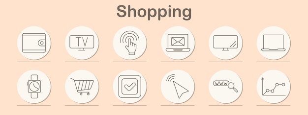 Shopping set icon Bags package basket discount cart percentage delivery box checkout sale purchase product retail ecommerce store shop online transaction shipping basket commerce