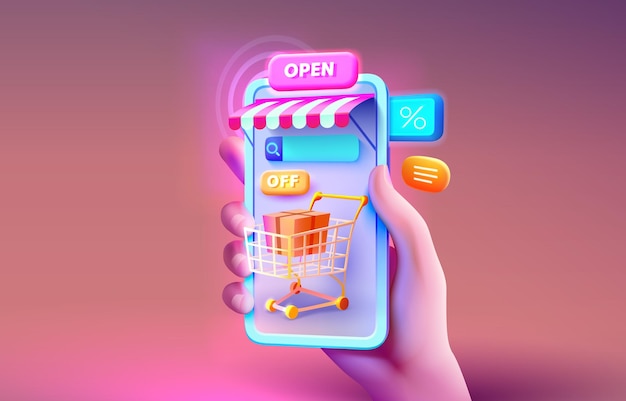 Shopping smart phone screen box pay online market Vector