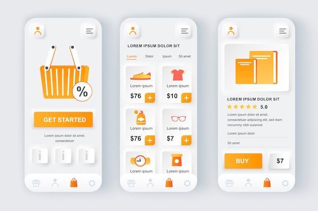 Vector shopping solution unique neumorphic design kit.