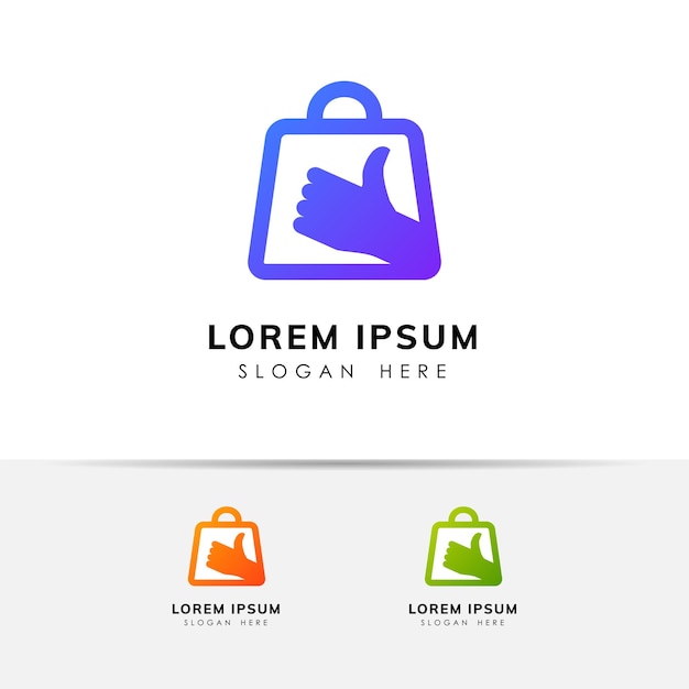 Shopping store logo design template. shopping bag with like icon combination