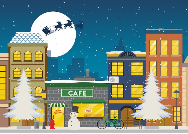 ベクトル 冬とクリスマスのショッピング街