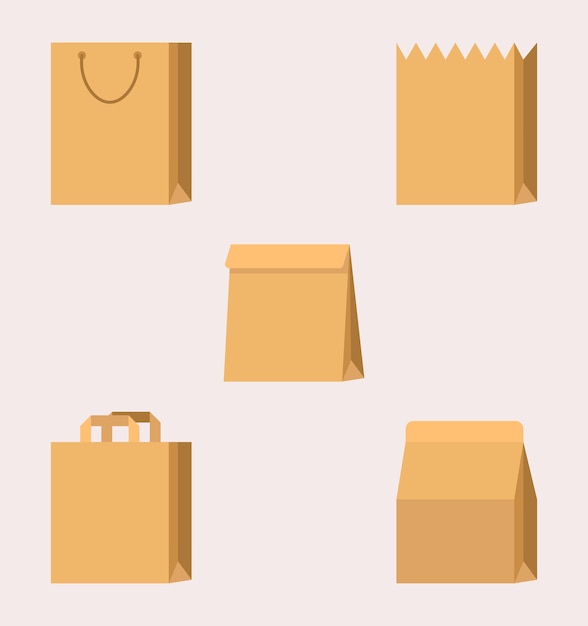 Shopping Trolley Grocery Basket And Paper Bag Yellow Background Vector Illustration In Flat Style