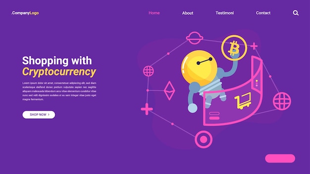 Vector shopping with cryptocurrency homepage landing page design