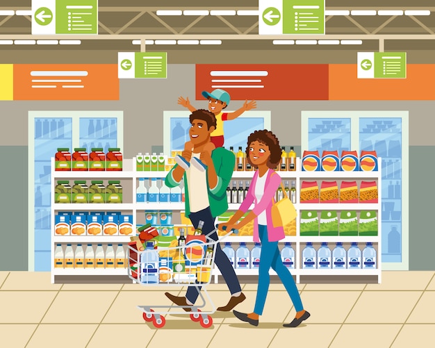 shopping with family cartoon vector concept