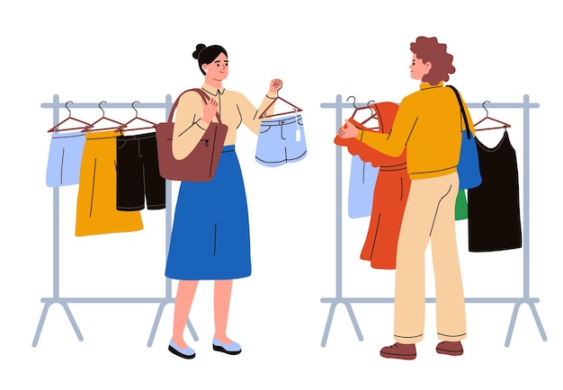 Woman Choosing Vector Art PNG, Consultant Helping Woman To Choose Trousers  Vector, Person, Purchase, Shop PNG Image For Free Download