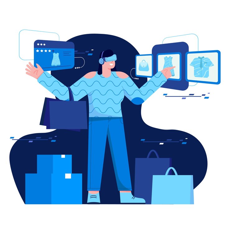 Vector shopping with vr flat illustration