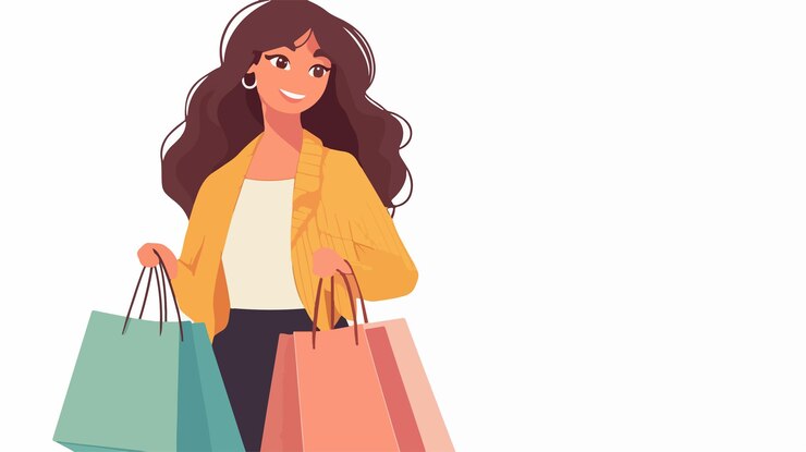 Vector shopping woman cartoon vector illustration