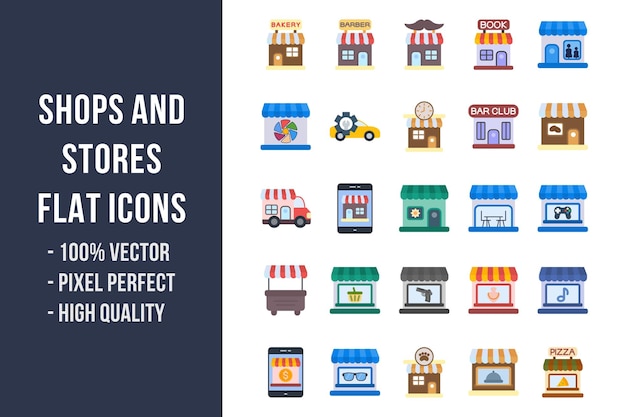 Shops and Stores Flat Multicolor Icons