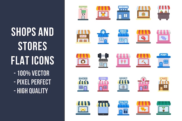 Shops and Stores Flat Multicolor Icons