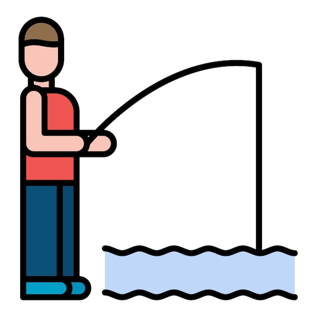 Vector shore fishing flat illustration