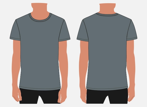 Vector short eleeve t shirt vector illustration grey color mock up template for mens and boys