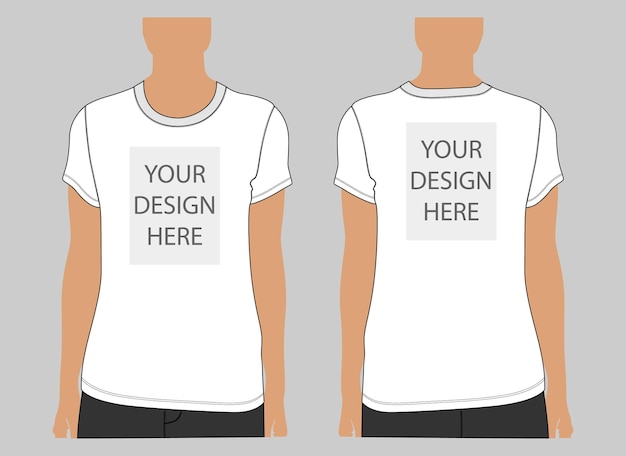 Vector short eleeve t shirt vector illustration mock up template for ladies front and back views