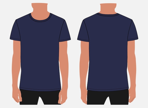 Короткая футболка eleeve, векторная иллюстрация темно-синего цвета, макет шаблона для мужчин и мальчиков