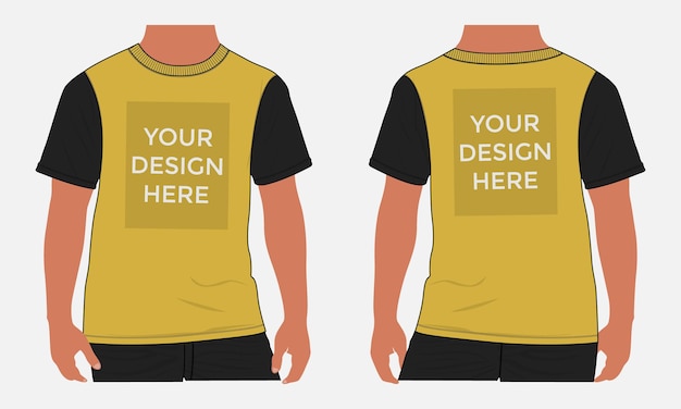 Short eleeve T shirt vector illustration yellow color mock up template for mens and boys