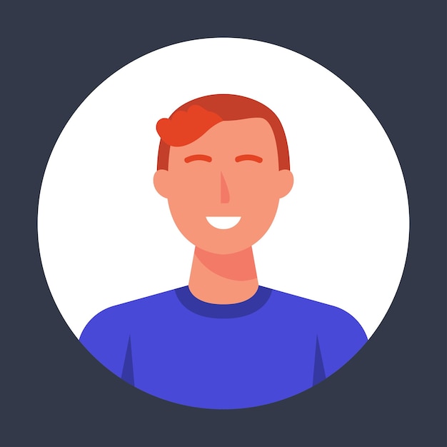 short hair man smile in circle frame in flat vector design