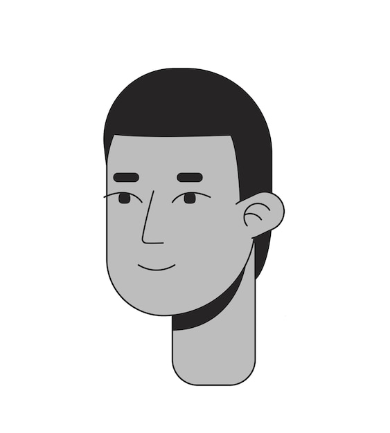 Vector short haired young adult man black and white 2d line cartoon character head buzz cut african american athlete guy isolated vector outline person face modest teen monochromatic flat spot illustration