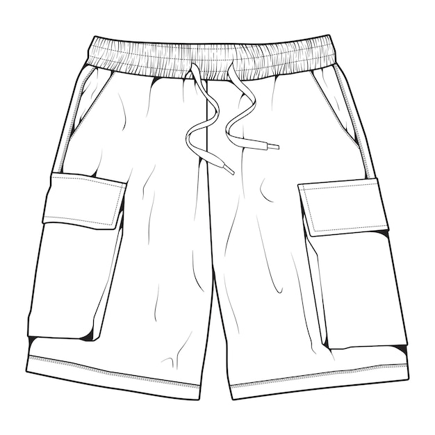 Short pants outline drawing vector short pants in a sketch style trainers template outline