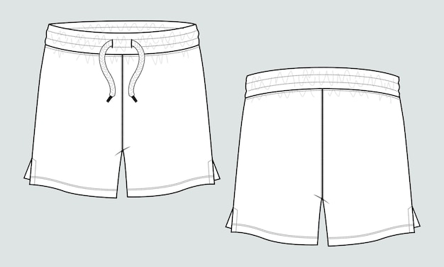 Short pants technical fashion Flat sketch Vector illustration template front and back views